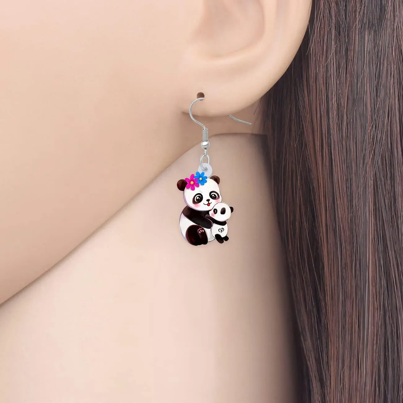 Acrylic Cute Panda Earrings Dangle Bamboo Bear Panda Gifts for Women Animal Lovers Christmas Jewelry