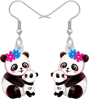 Acrylic Cute Panda Earrings Dangle Bamboo Bear Panda Gifts for Women Animal Lovers Christmas Jewelry