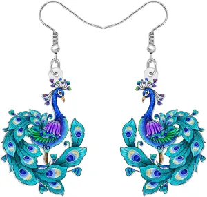 Acrylic Fun Blue Peacock Gifts Designer Dangle Earrings for Women Nature Inspired Cute Bird Dangling Earrings Hypoallergenic Jewelry for Bird Lovers Birthday Party Charms