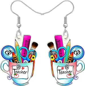 Acrylic Fun Teacher Earrings Dangle Crayon Ruler Pencil Stationery Case Jewelry Back to School Gifts for Teachers Women