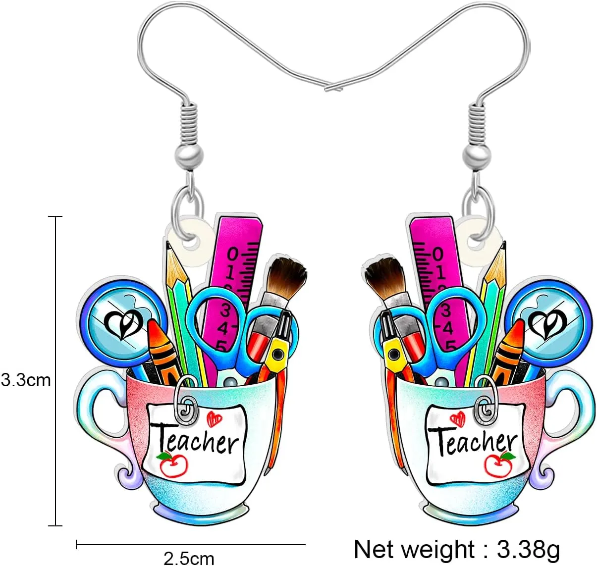 Acrylic Fun Teacher Earrings Dangle Crayon Ruler Pencil Stationery Case Jewelry Back to School Gifts for Teachers Women