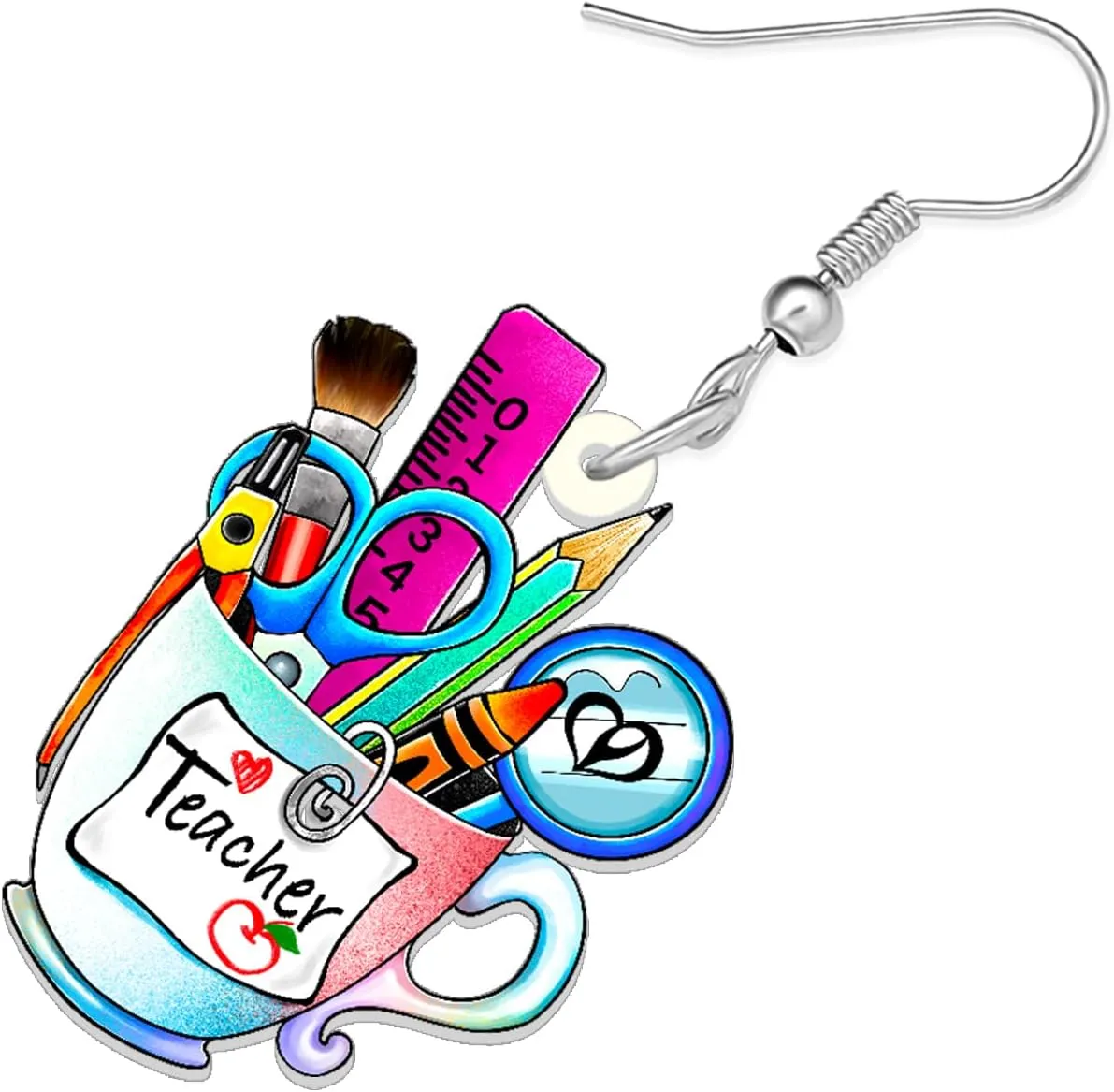 Acrylic Fun Teacher Earrings Dangle Crayon Ruler Pencil Stationery Case Jewelry Back to School Gifts for Teachers Women
