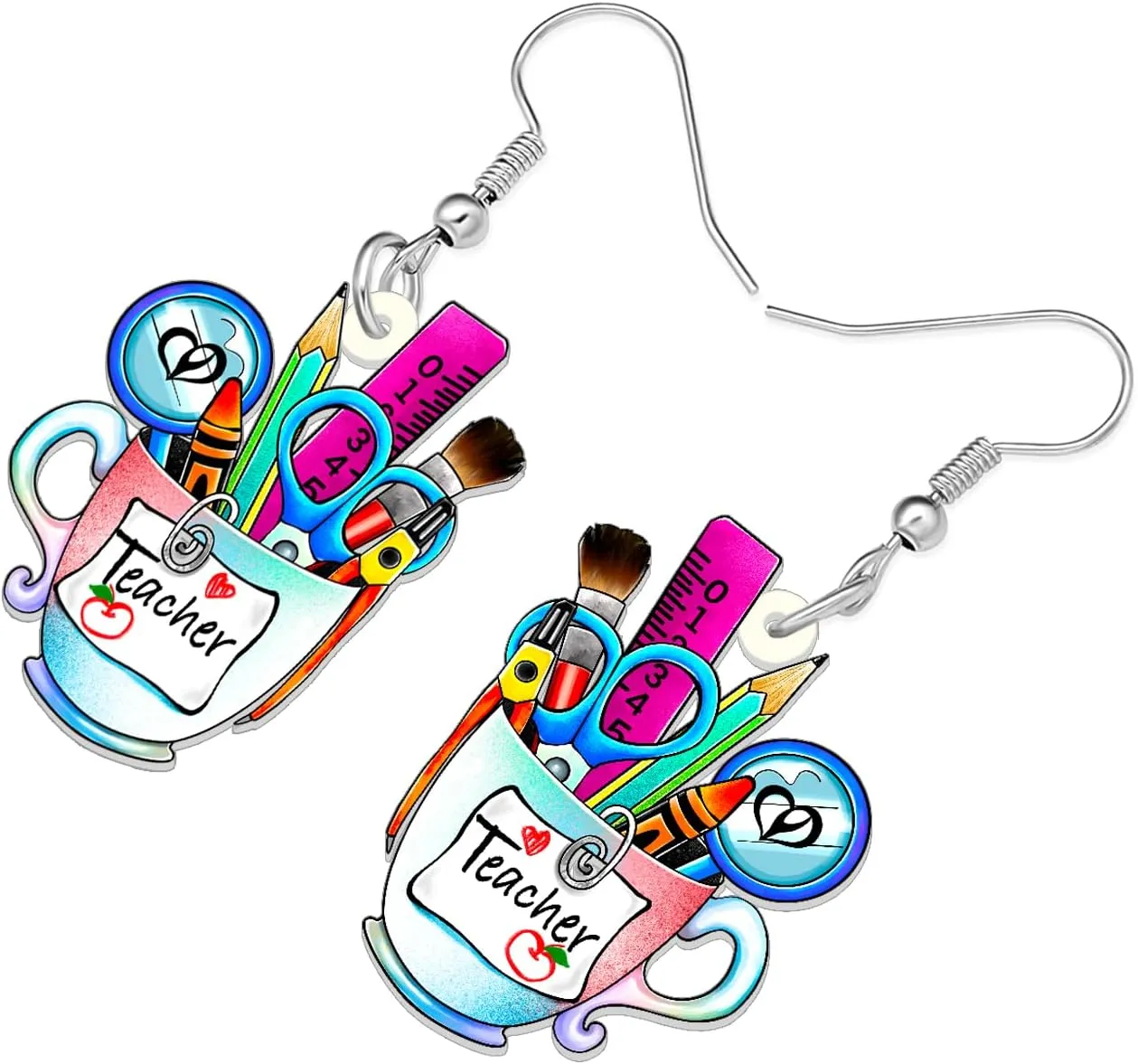 Acrylic Fun Teacher Earrings Dangle Crayon Ruler Pencil Stationery Case Jewelry Back to School Gifts for Teachers Women