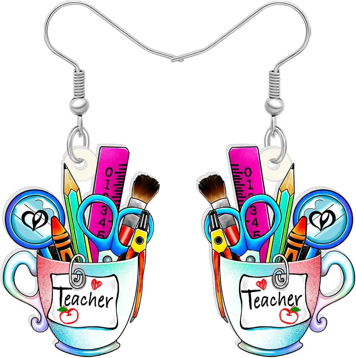 Acrylic Fun Teacher Earrings Dangle Crayon Ruler Pencil Stationery Case Jewelry Back to School Gifts for Teachers Women