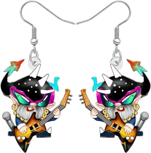 Acrylic Funny Electric Guitar Music Earrings Cute Gothic Gnome Dangle Earrings Punk Quirky Jewelry Gnomes Gifts for Women Music Lovers Outfit Charms