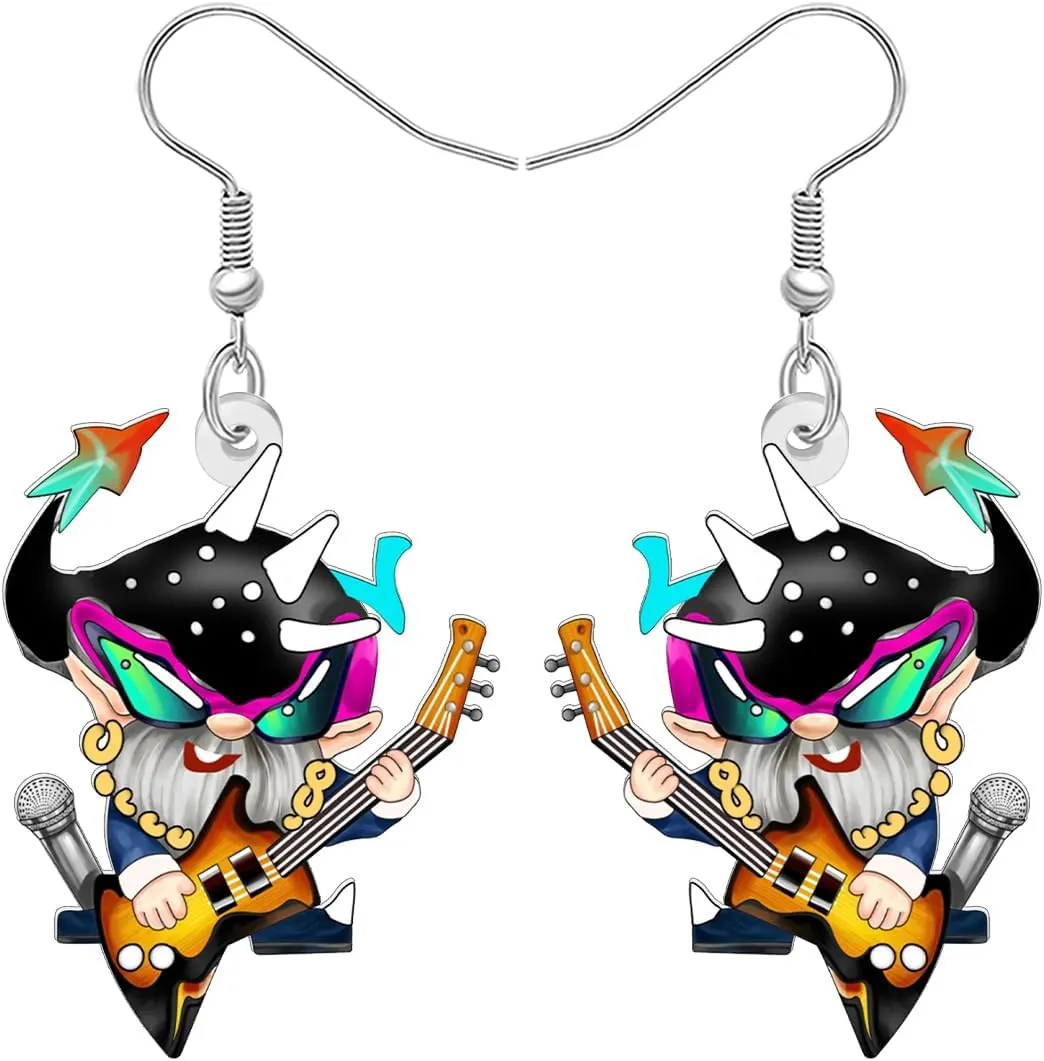 Acrylic Funny Electric Guitar Music Earrings Cute Gothic Gnome Dangle Earrings Punk Quirky Jewelry Gnomes Gifts for Women Music Lovers Outfit Charms