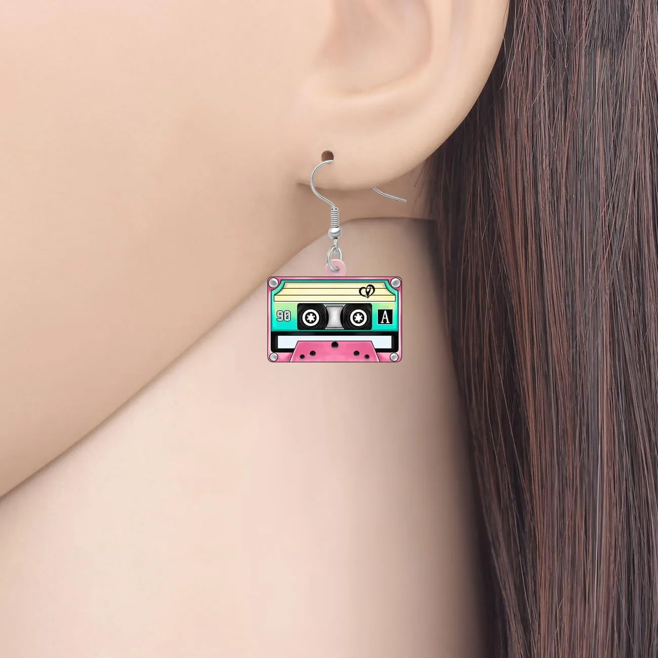 Acrylic Nostalgic 80s 90s Magnetic Cassette Tape Earrings Double Sided Vintage Tape For Women Music Lovers Charms Gifts Novelty Jewelry Dangle