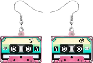 Acrylic Nostalgic 80s 90s Magnetic Cassette Tape Earrings Double Sided Vintage Tape For Women Music Lovers Charms Gifts Novelty Jewelry Dangle