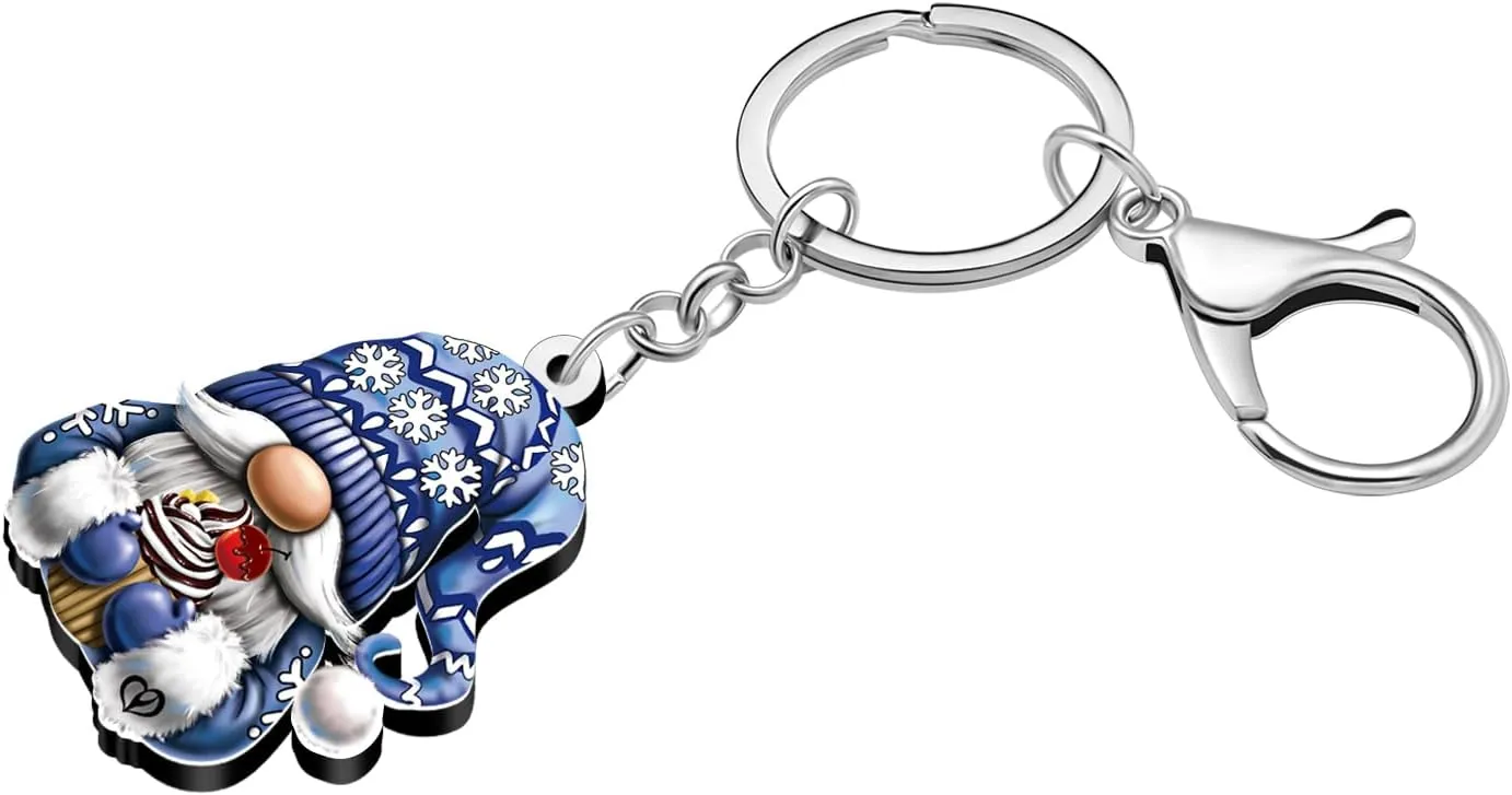 Acrylic Novelty Christmas Gnome Keychains Holiday Backpack Car Keys Keyring Purse Jewelry For Women Wallet Charm Gifts