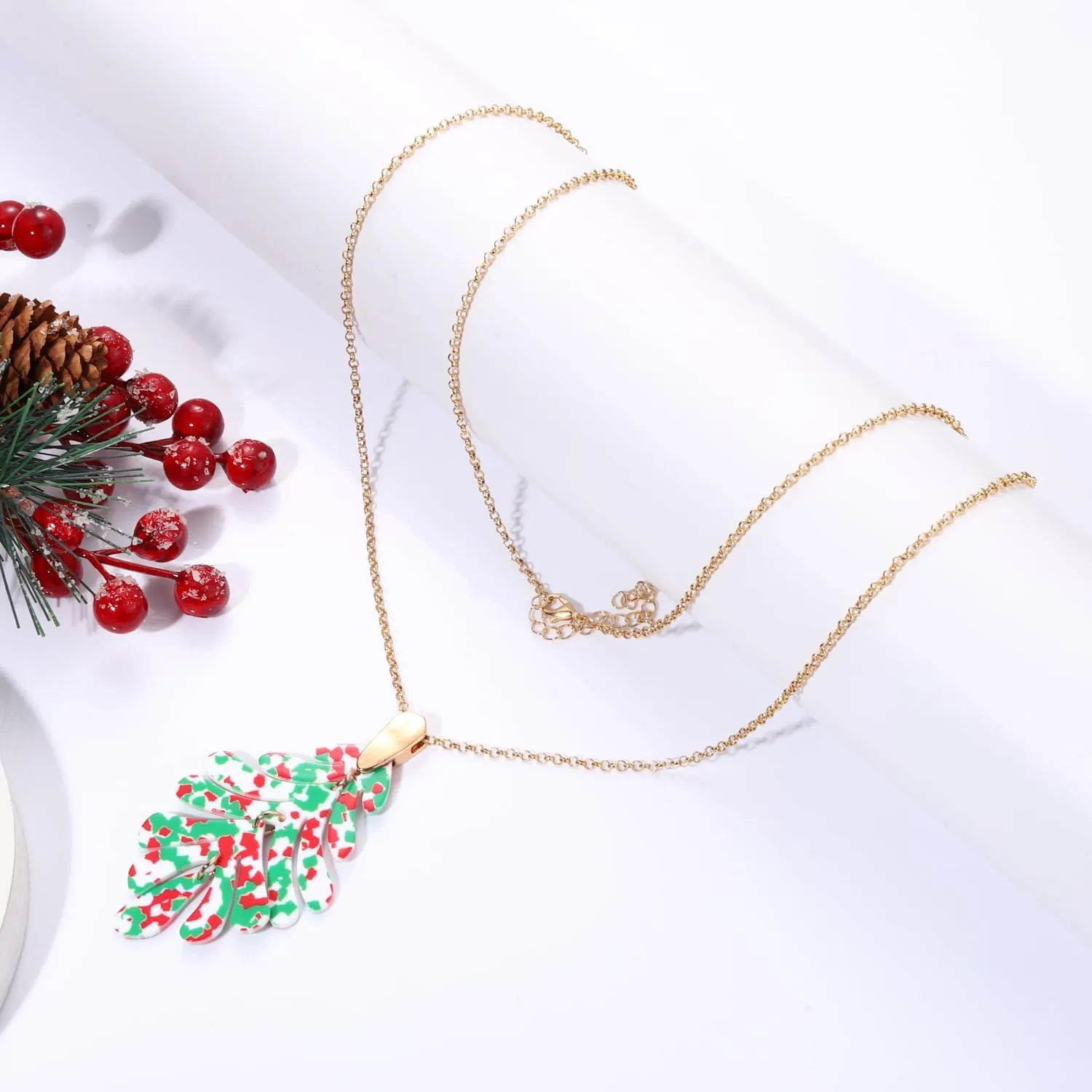 Acrylic Pendant necklace Earrings  Long Statement Leaf Charm Necklace Tortoise Resin Palm Leaf Earrings Fashion Necklaces Earrings for Women