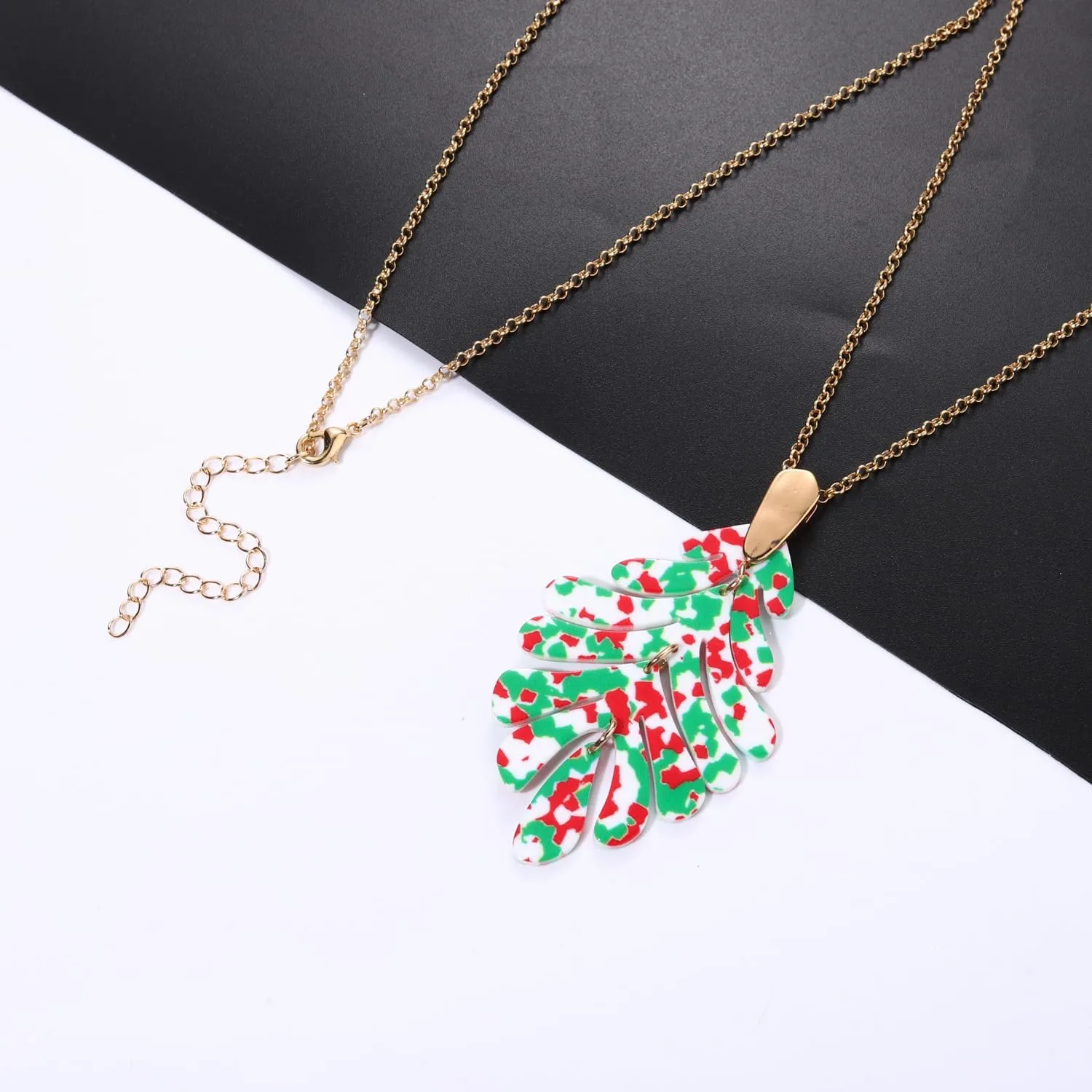 Acrylic Pendant necklace Earrings  Long Statement Leaf Charm Necklace Tortoise Resin Palm Leaf Earrings Fashion Necklaces Earrings for Women