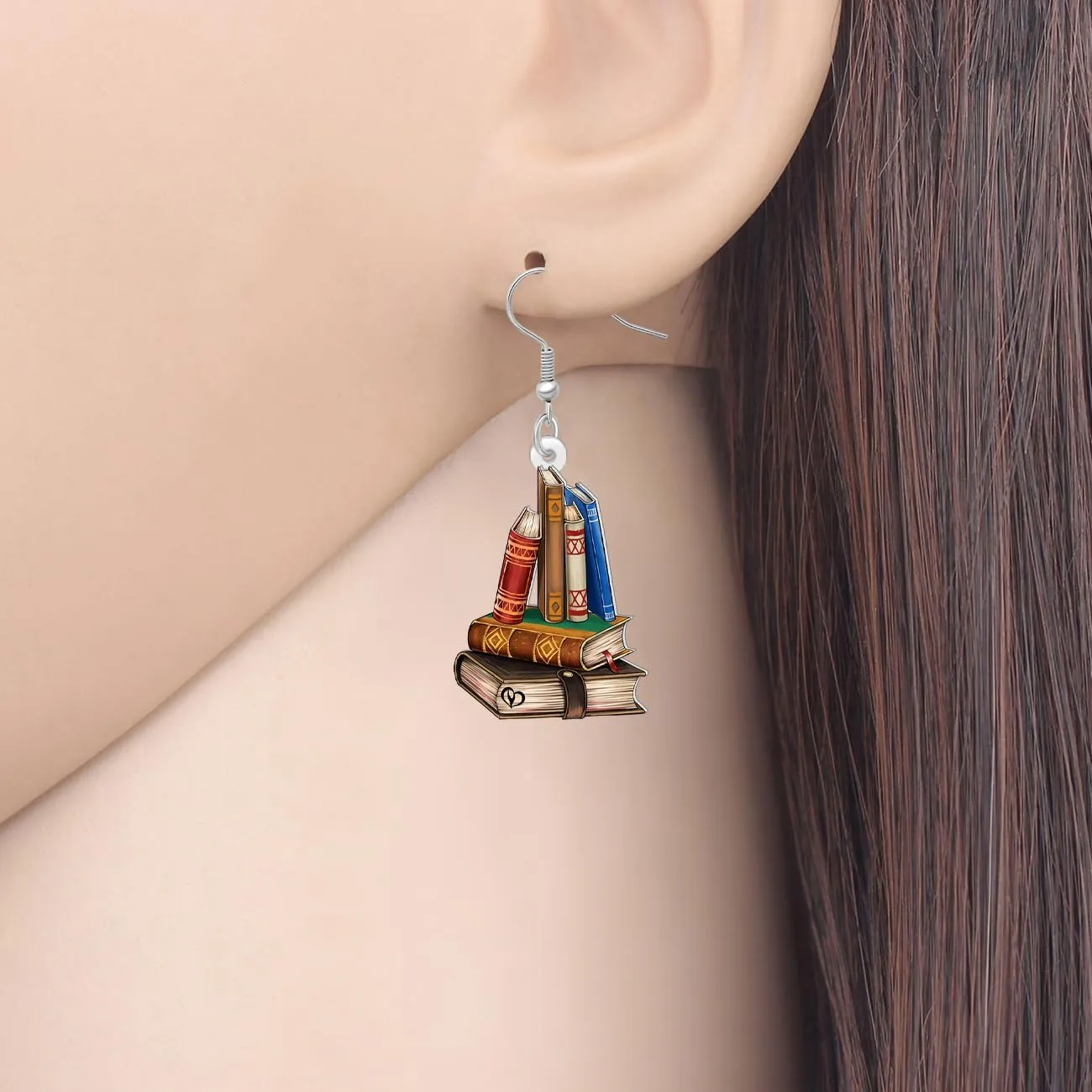 Acrylic Vintage Cute Teacher Book Earrings Dangling for Women Student Graduation Fun Bookpile Dangle Appreciation Jewelry for Librarian Book Lovers Gifts