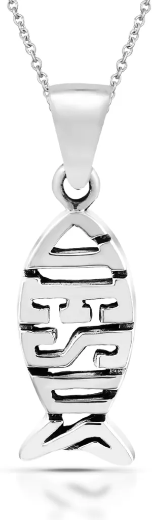 AeraVida Beautiful Christian Jesus Fish .925 Sterling Silver Pendant Necklace | Elegant Faith-Inspired Jewelry for Women | Meaningful Ichthys Silver Necklace