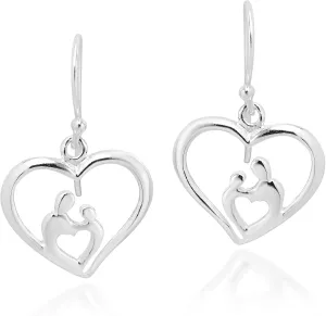 AeraVida Casual Lovely Mother & Child Heart Dangle Earrings | .925 Sterling Silver Jewelry for Women | Sentimental and Elegant Design