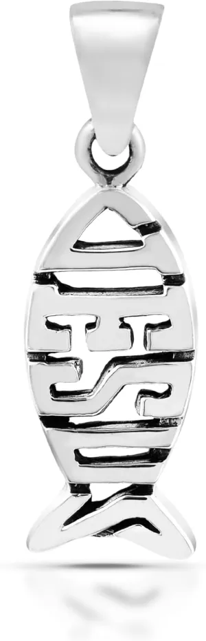 AeraVida Jesus Fish Ichthys Christian Symbol .925 Sterling Silver Pendant or Charm | Religious Silver Jewelry for Men and Women | Meaningful Faith Ichthys Pendant