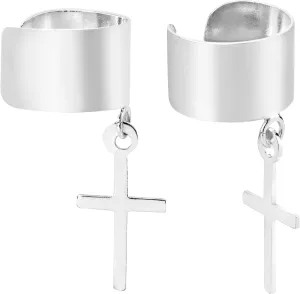 AeraVida Meaningful Devotion Cross.925 Sterling Silver Ear Cuffs | Cross Ear Cuff Earrings for Women | Cuff Earrings for Women No Piercing | Sterling Silver Cross Cuff Earrings