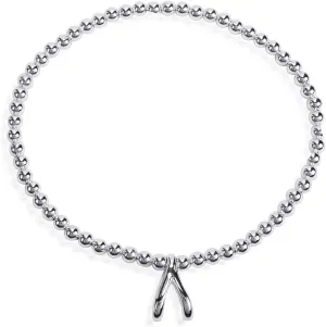 AeraVida Unisex Lucky Wishbone Friendship Charm Elastic .925 Sterling Silver Beads Stretch Bracelet | Meaningful Sterling Silver Jewelry for Men & Women