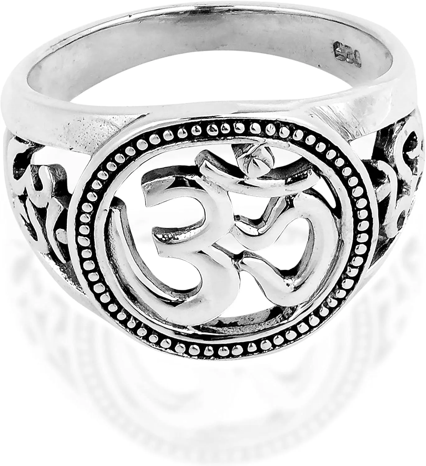 AeraVida Universal Harmony Symbol Aum or Ohm Sterling Silver Ring | Unisex Hindu Meaningful Ring | Silver Ring Anniversary Jewelry Gift | Size 8