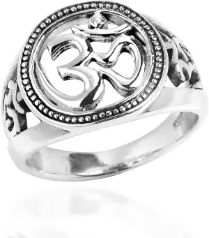 AeraVida Universal Harmony Symbol Aum or Ohm Sterling Silver Ring | Unisex Hindu Meaningful Ring | Silver Ring Anniversary Jewelry Gift | Size 8