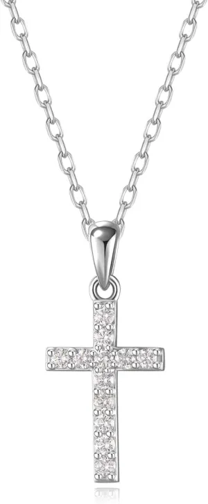 Agvana Sleek Serenity 0.26 Ct. Tw. Lab-Grown Diamond Cross Pendant Necklace in Sterling Silver (D-E Color, VS Clarity) Fine Jewelry for Women Anniversary Birthday Gifts for Her, Adjustable 16-18" Chain