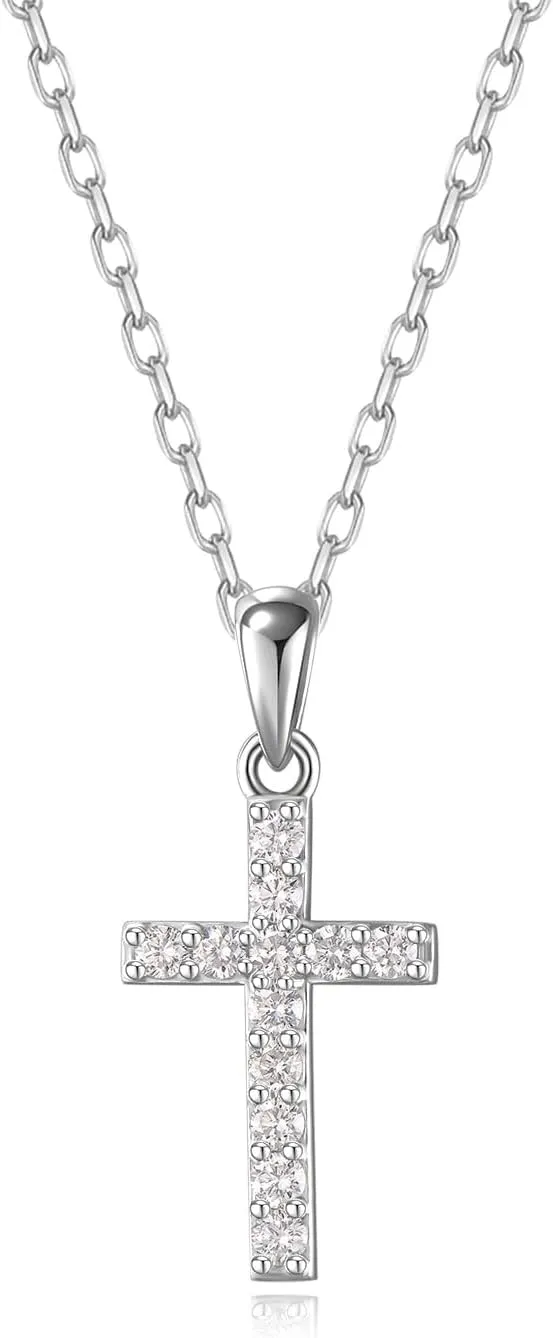 Agvana Sleek Serenity 0.26 Ct. Tw. Lab-Grown Diamond Cross Pendant Necklace in Sterling Silver (D-E Color, VS Clarity) Fine Jewelry for Women Anniversary Birthday Gifts for Her, Adjustable 16-18" Chain