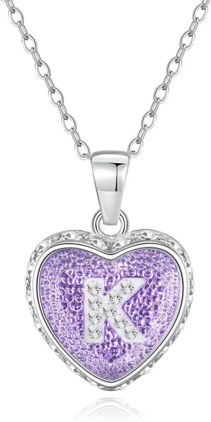 Ahiller Heart Initial Necklace,Crystal Diamond Letter Pendant,18 3" Adjustable Necklaces for Women Trendy Name Jewelry Purple