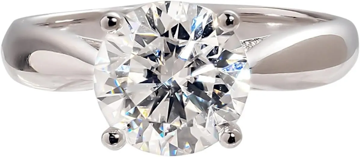 Aienid Moissanite Wedding Ring, Ladies Wedding Bands White Gold White Gold Size 4 White Gold Polished Solitaire Round Moissanite for Mother Engagement