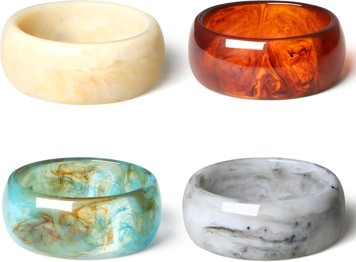 ALEXTINA 4Pcs Acrylic Big Bangle Bracelets for Women, Colorful Geometric Chunky Resin Bangles Set Wide Dome Shape Bangle Acrylic Resin Fashion Holiday Jewelry for Everyday Wear