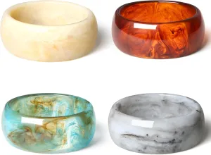 ALEXTINA 4Pcs Acrylic Big Bangle Bracelets for Women, Colorful Geometric Chunky Resin Bangles Set Wide Dome Shape Bangle Acrylic Resin Fashion Holiday Jewelry for Everyday Wear