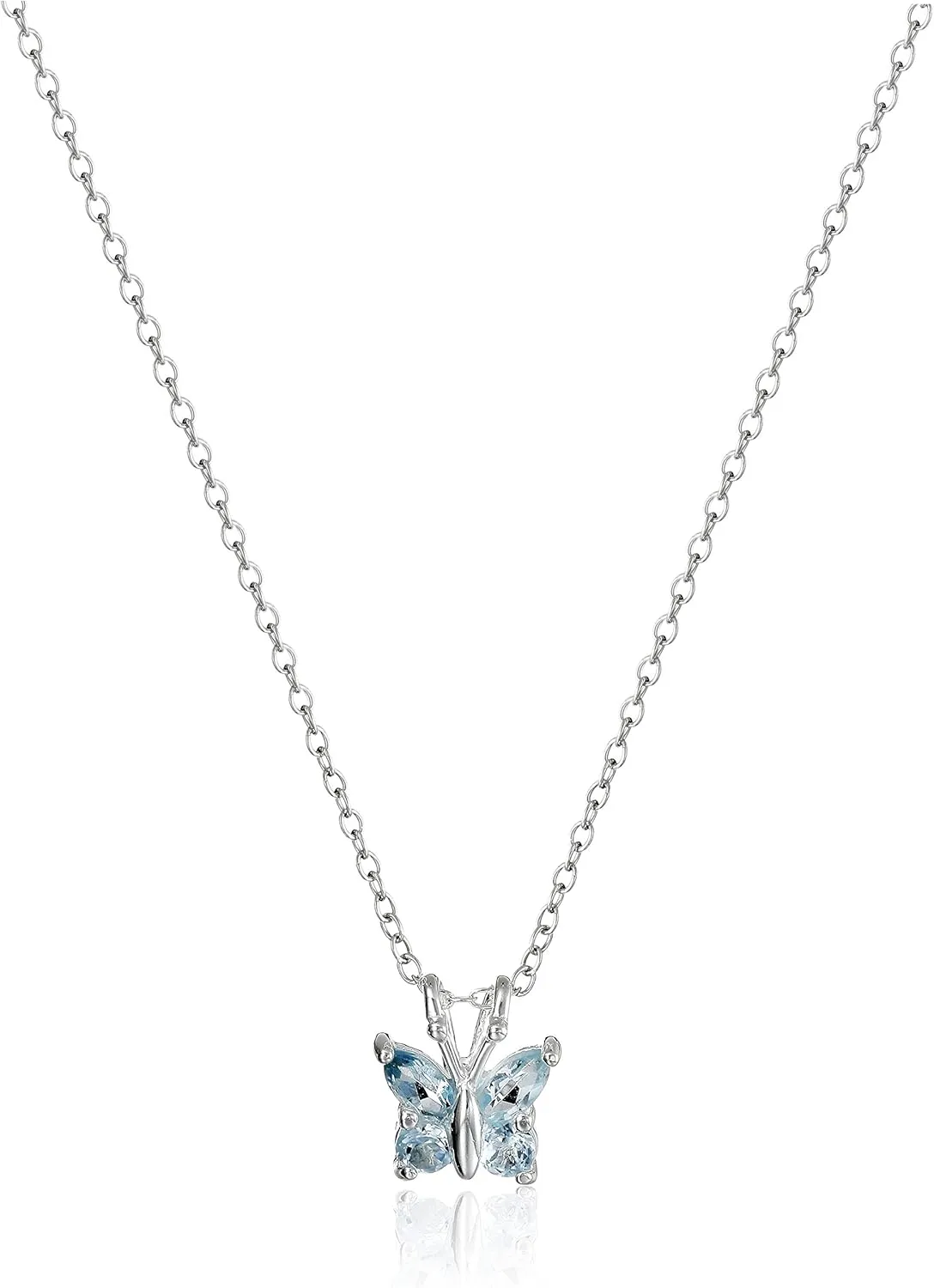 Amazon Essentials Sterling Silver Gemstone Butterfly Pendant Necklace, 18" (previously Amazon Collection)