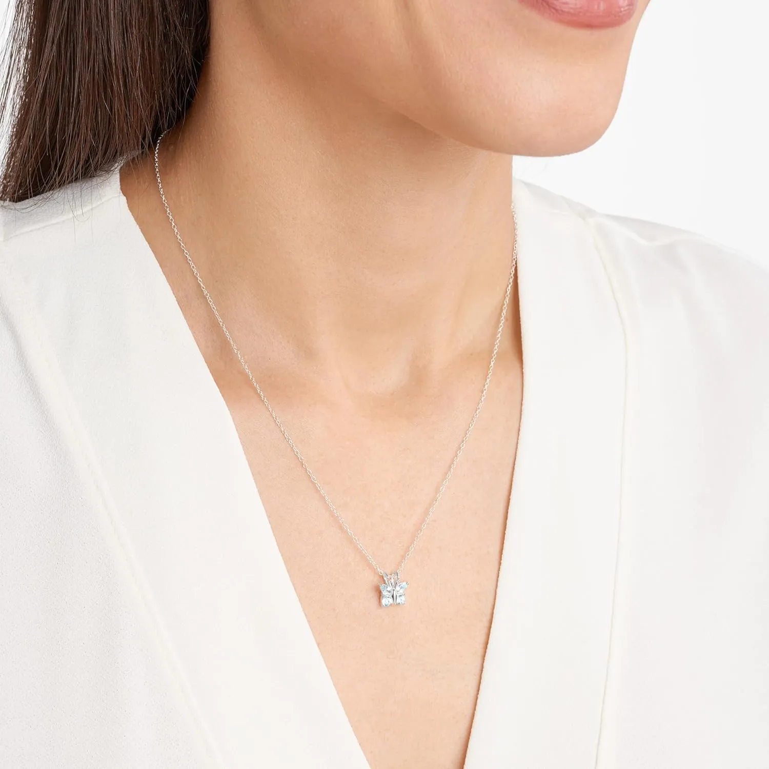 Amazon Essentials Sterling Silver Gemstone Butterfly Pendant Necklace, 18" (previously Amazon Collection)