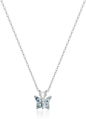 Amazon Essentials Sterling Silver Gemstone Butterfly Pendant Necklace, 18" (previously Amazon Collection)