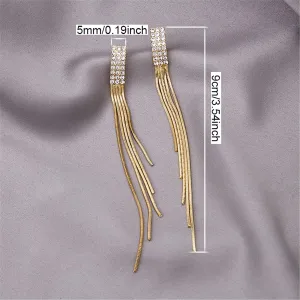 ANDPAI Chic Boho Tassel Earrings Long Bohemian Fringe Chain Sparkly Crystal Chandelier Dangle Drop Stud Earrings for Women
