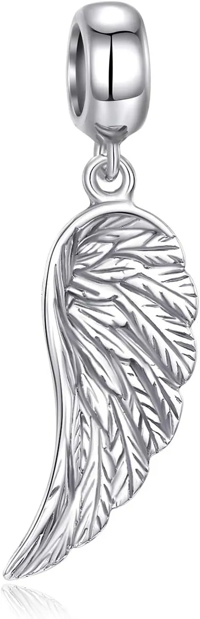 Angel Wing Charms Sterling Silver Feather Pendant fit Pandora Bracelet Necklaces Jewelry for Women Men