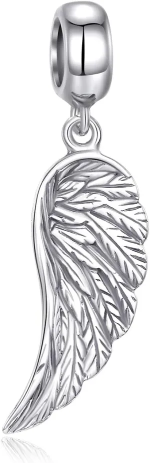 Angel Wing Charms Sterling Silver Feather Pendant fit Pandora Bracelet Necklaces Jewelry for Women Men
