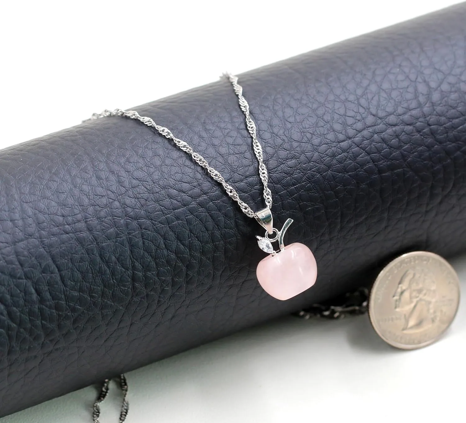 Apple Crystal Pendant Necklace and Earrings Set for Women | Natural Stone Apple Shape Jewelry Set with Zirconia Leaf | Elegant Brass Necklace Earrings Jewelry for Thanksgiving YA4030
