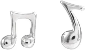 Asymmetric Music Note S925 Sterling Silver Unique Small Minimalist Stud Earrings for Women Music Lovers Tiny Simple Post Personalized Hypoallergenic Tragus Cartilage Piercing Jewelry Gifts