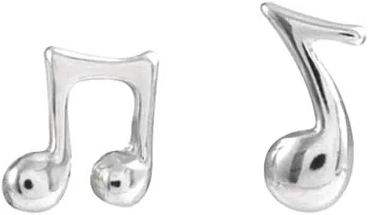 Asymmetric Music Note S925 Sterling Silver Unique Small Minimalist Stud Earrings for Women Music Lovers Tiny Simple Post Personalized Hypoallergenic Tragus Cartilage Piercing Jewelry Gifts