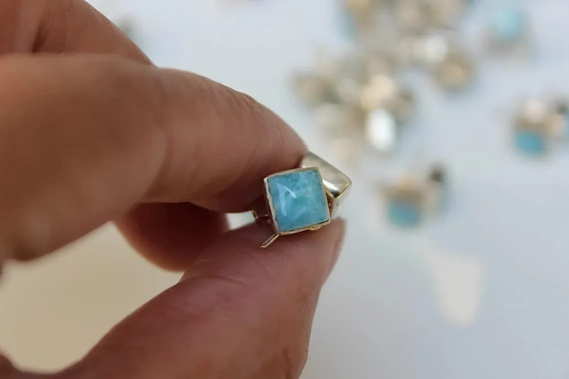 Beautiful Ocean Square Larimar Gemstone Stud Earrings Gift For Women, Girl & Men