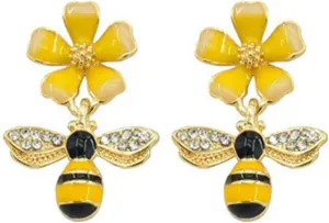 Bee Earrings for Women Yellow Flower Earrings Flower Stud Earrings Bee Dangle Earring Bee Dop Earrings Jewelry Gifts Birthday Christmas Gift for women