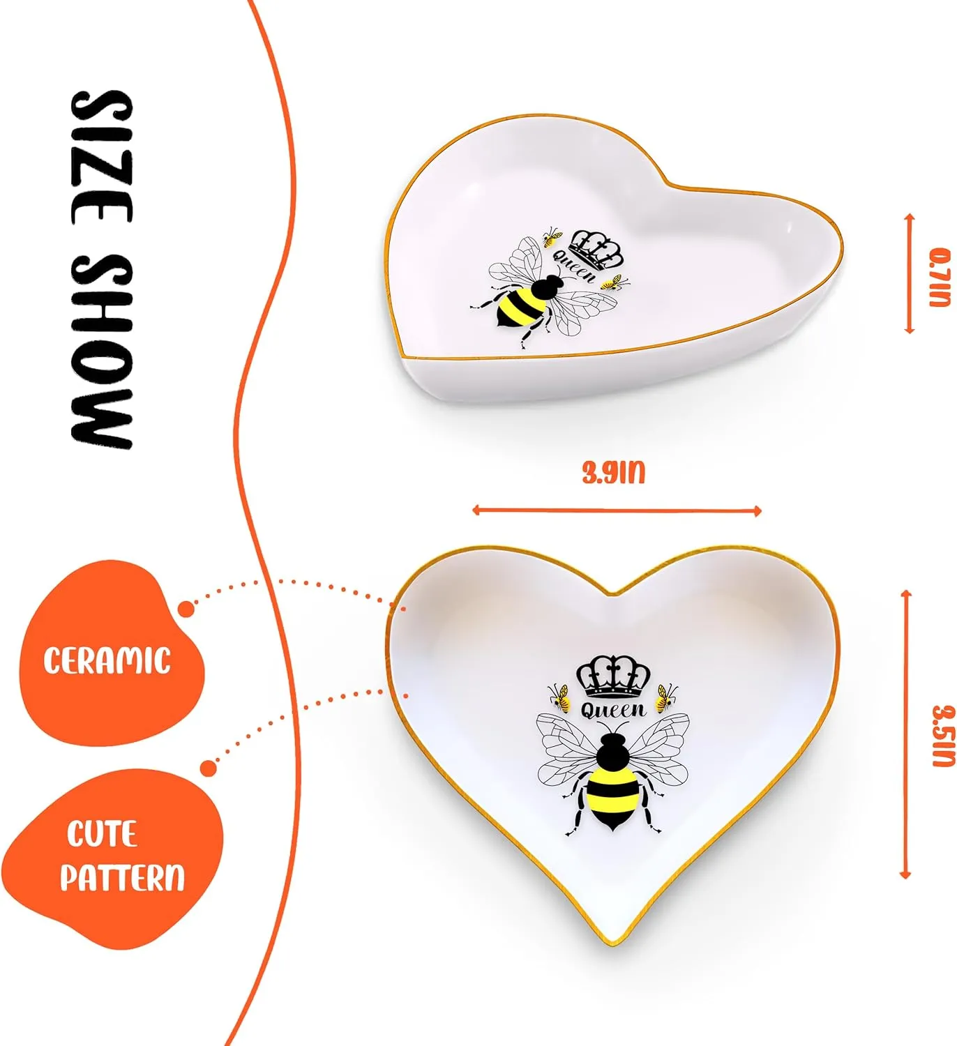 Bee Ring Holder Dish Tray, Gifts For Women Teens Girls Kids, Bee Lovers Themed Stuff Accessories Things Decor Merch, Home Room Ring Earrings Necklace Organizer Holder!