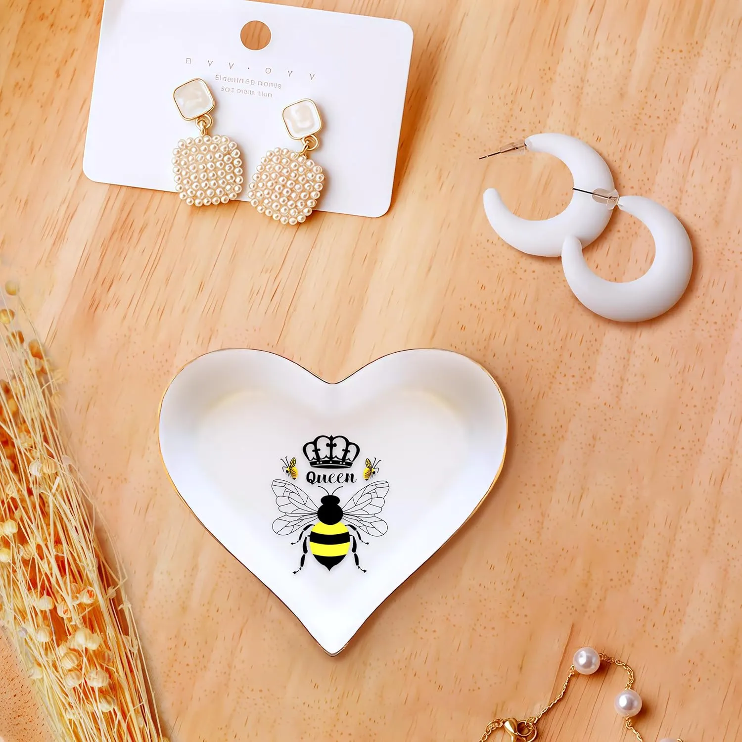 Bee Ring Holder Dish Tray, Gifts For Women Teens Girls Kids, Bee Lovers Themed Stuff Accessories Things Decor Merch, Home Room Ring Earrings Necklace Organizer Holder!