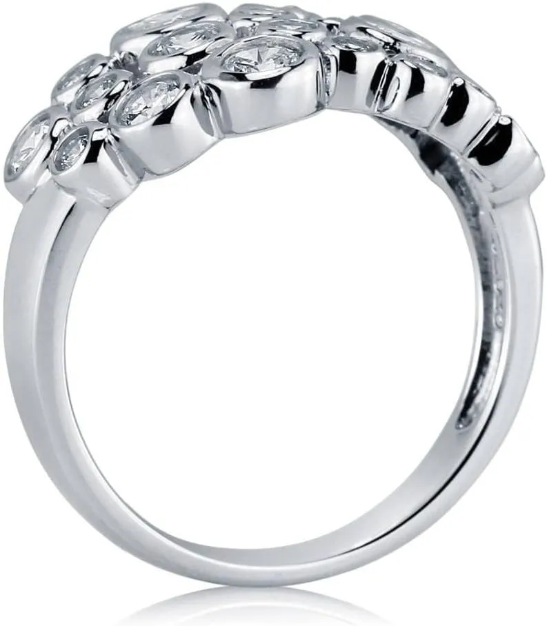BERRICLE Sterling Silver Bubble Cubic Zirconia CZ Cocktail Fashion Ring for Women, Rhodium Plated Size 4-10