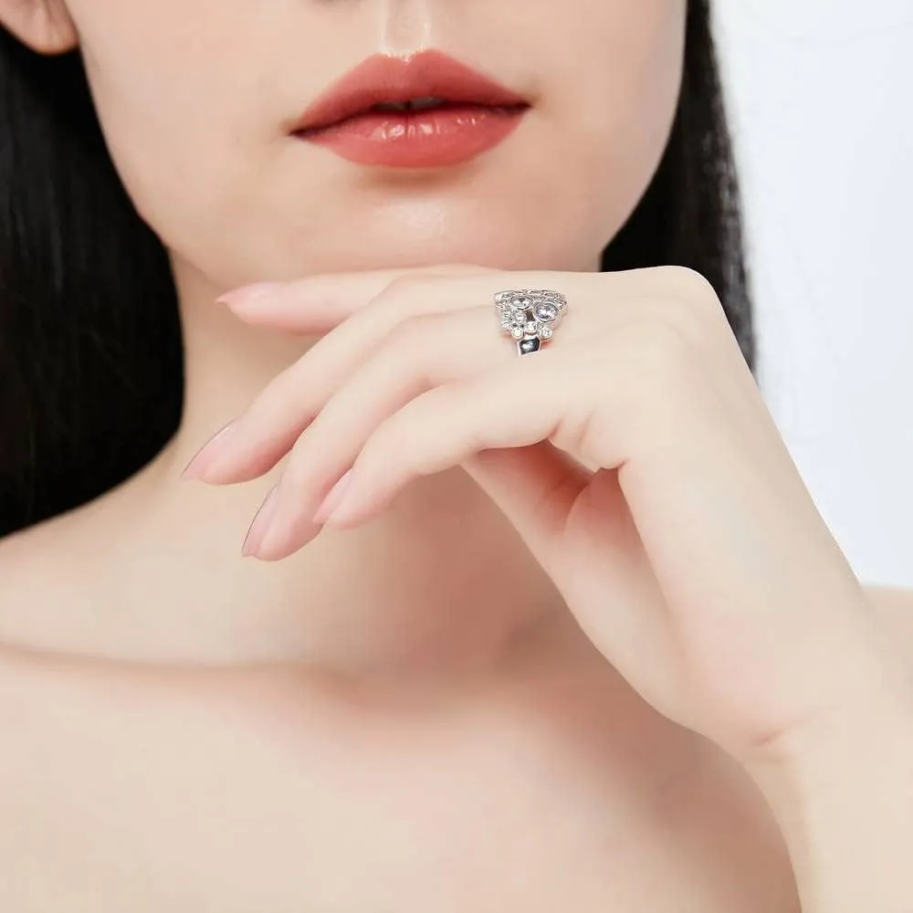 BERRICLE Sterling Silver Bubble Cubic Zirconia CZ Cocktail Fashion Ring for Women, Rhodium Plated Size 4-10