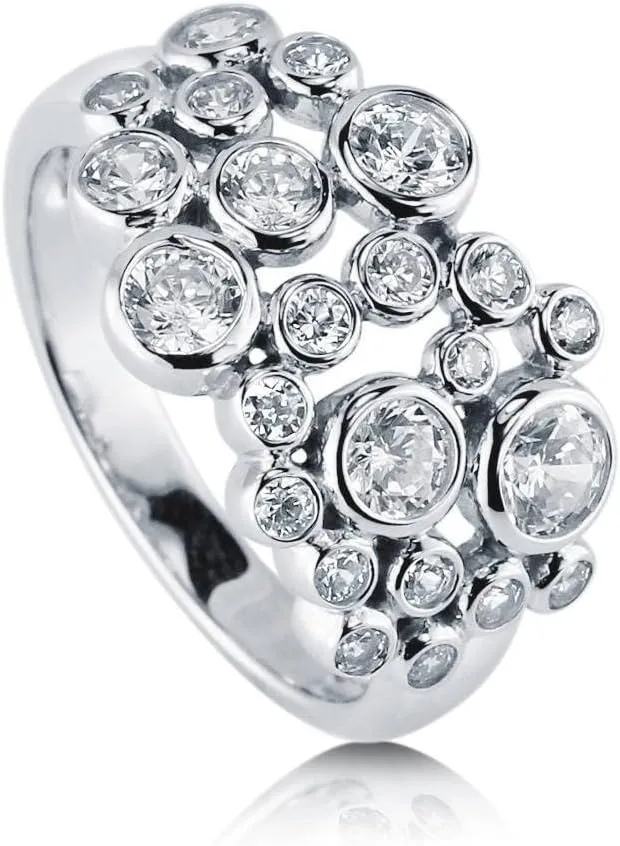 BERRICLE Sterling Silver Bubble Cubic Zirconia CZ Cocktail Fashion Ring for Women, Rhodium Plated Size 4-10