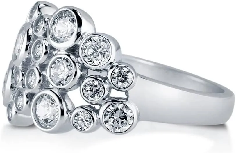 BERRICLE Sterling Silver Bubble Cubic Zirconia CZ Cocktail Fashion Ring for Women, Rhodium Plated Size 4-10