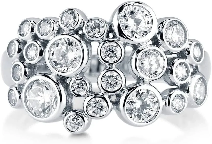 BERRICLE Sterling Silver Bubble Cubic Zirconia CZ Cocktail Fashion Ring for Women, Rhodium Plated Size 4-10