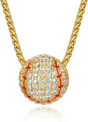 Bestyle Bling Football Baseball Necklace for Men, Full CZ Men Gold Necklace Chain Gold Ball Pendant Sport Jewelry for Sprots Fan