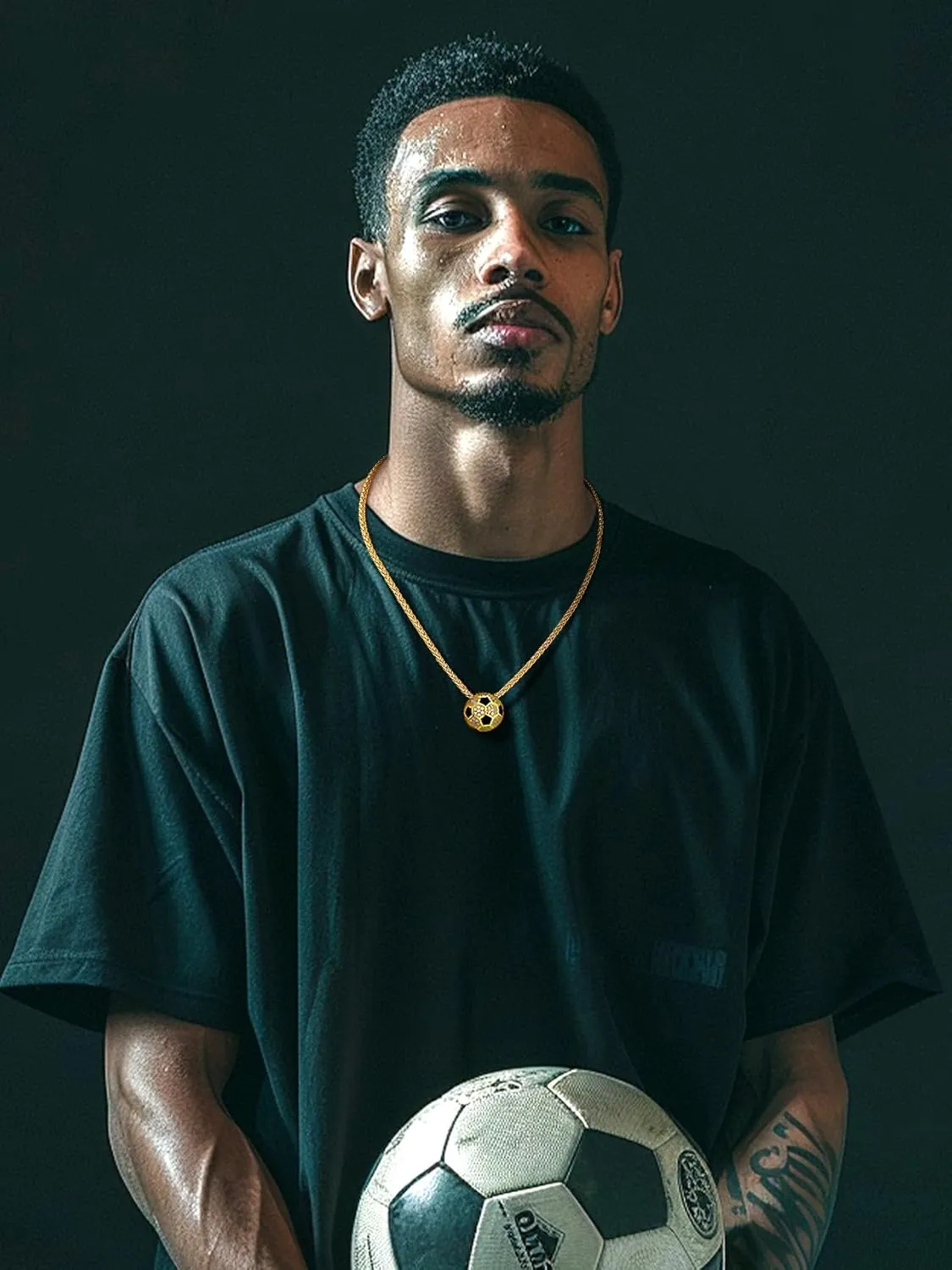 Bestyle Bling Football Baseball Necklace for Men, Full CZ Men Gold Necklace Chain Gold Ball Pendant Sport Jewelry for Sprots Fan