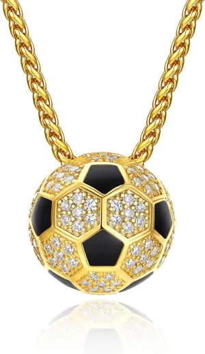 Bestyle Bling Football Baseball Necklace for Men, Full CZ Men Gold Necklace Chain Gold Ball Pendant Sport Jewelry for Sprots Fan